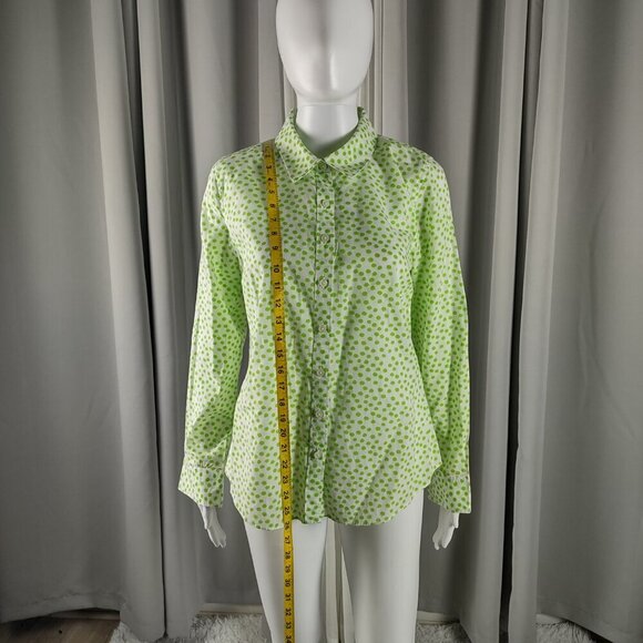 Crown & Ivy 100% Cotton, Green & White Polka Dot Print Button Down Shirt Small - Picture 6 of 13